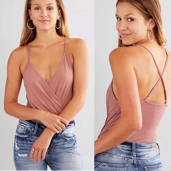 Love Tree Surplice Yellow Ribbed Bodysuit Large - Picture 3 of 5